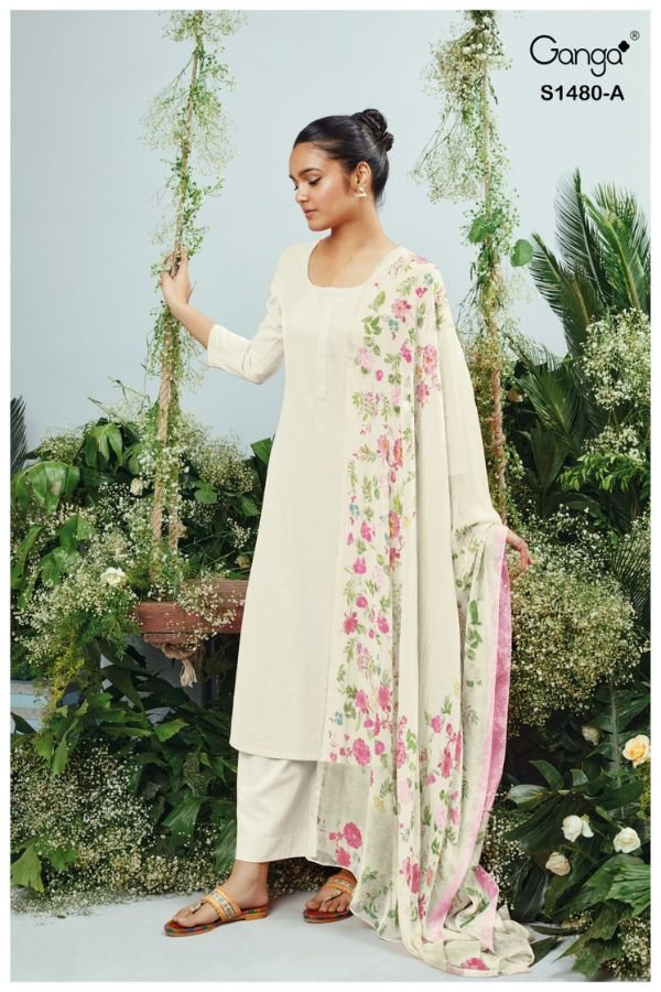 Ganga Fashion Ora S1480 Cotton Linen Ladies Suit S1480-A