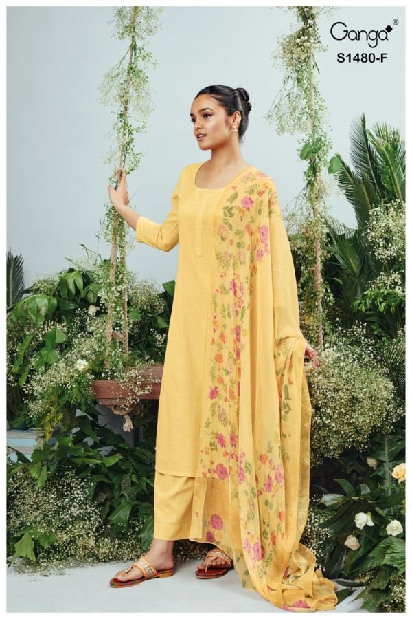 Ganga Fashion Ora S1480 Cotton Linen Ladies Suit S1480-B