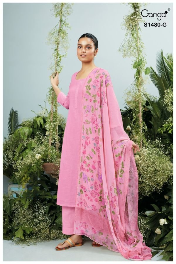 Ganga Fashion Ora S1480 Cotton Linen Ladies Suit S1480-C