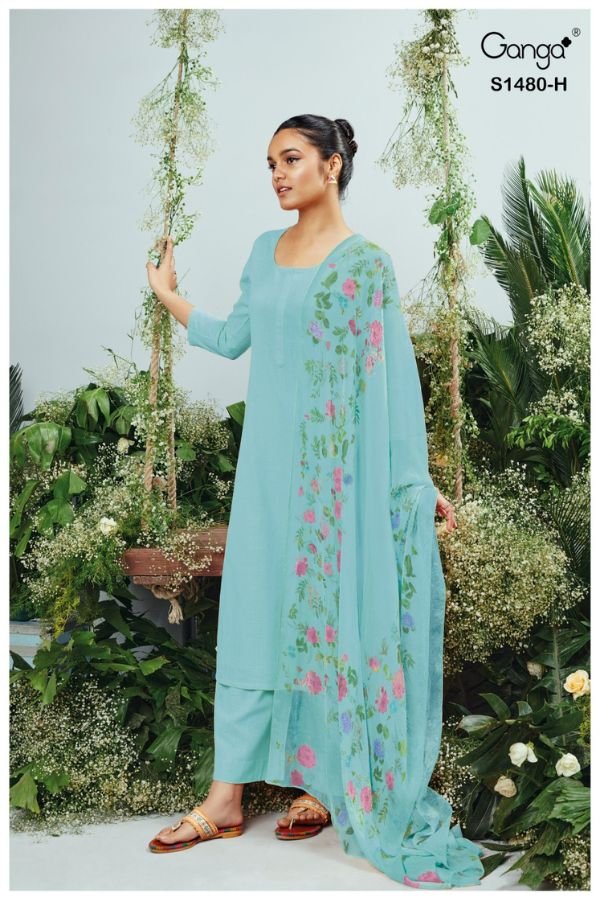 Ganga Fashion Ora S1480 Cotton Linen Ladies Suit S1480-D