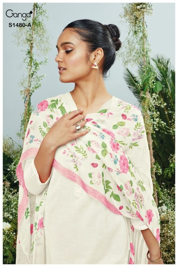 Ganga Fashion Ora S1480 Cotton Linen Ladies Suit S1480-A