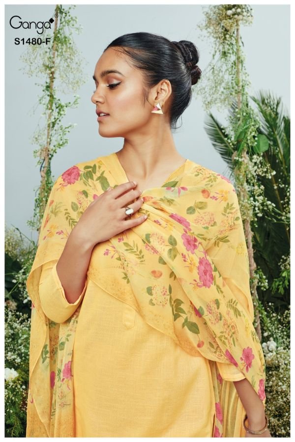 Ganga Fashion Ora S1480 Cotton Linen Ladies Suit S1480-B