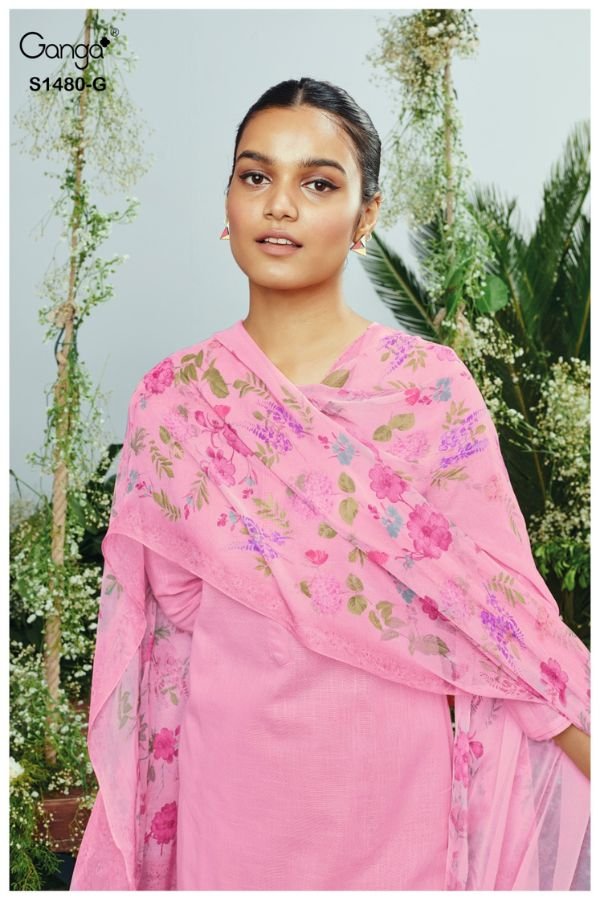 Ganga Fashion Ora S1480 Cotton Linen Ladies Suit S1480-C