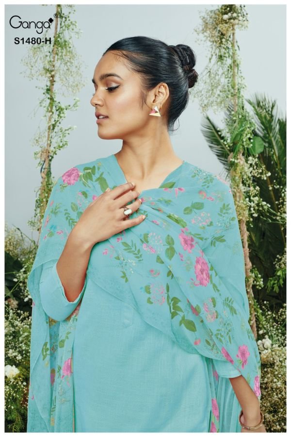 Ganga Fashion Ora S1480 Cotton Linen Ladies Suit S1480-D