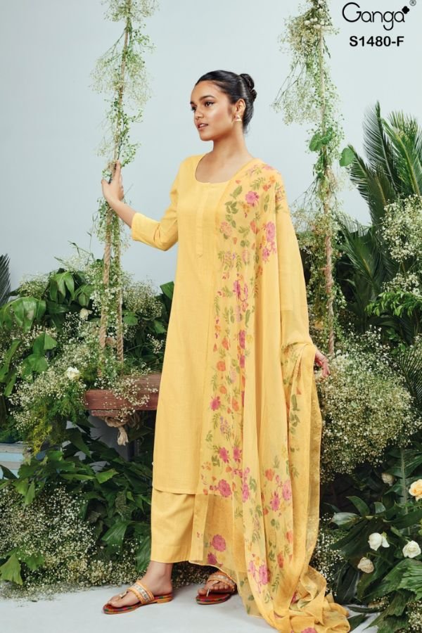 Ganga Fashion Ora S1480 Cotton Linen Suit S1480-F
