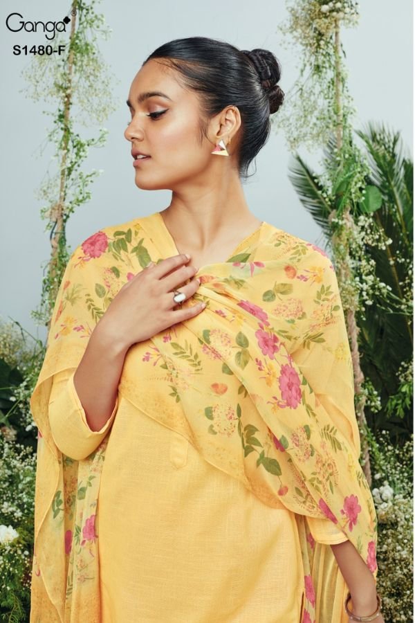 Ganga Fashion Ora S1480 Cotton Linen Suit S1480-F