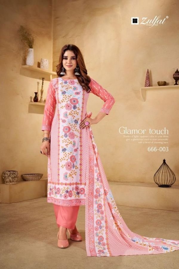 Zulfat Designer Studio Summer Shine 3 Pure Cotton Suit 666-003