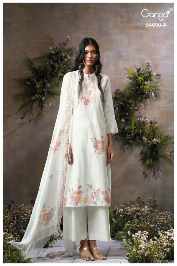 Ganga Fashion Ahaana S4690 Pure Organdy Mul Suit S4690-A