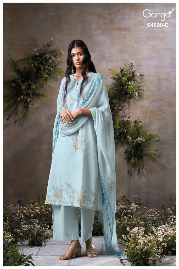 Ganga Fashion Ahaana S4690 Pure Organdy Mul Suit S4690-D