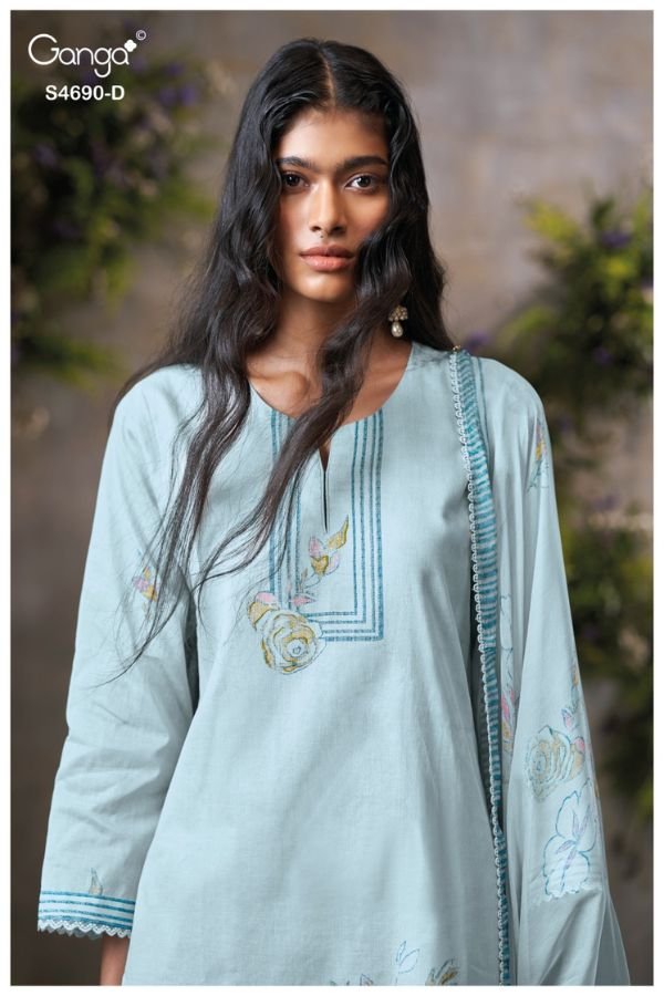 Ganga Fashion Ahaana S4690 Pure Organdy Mul Suit S4690-D