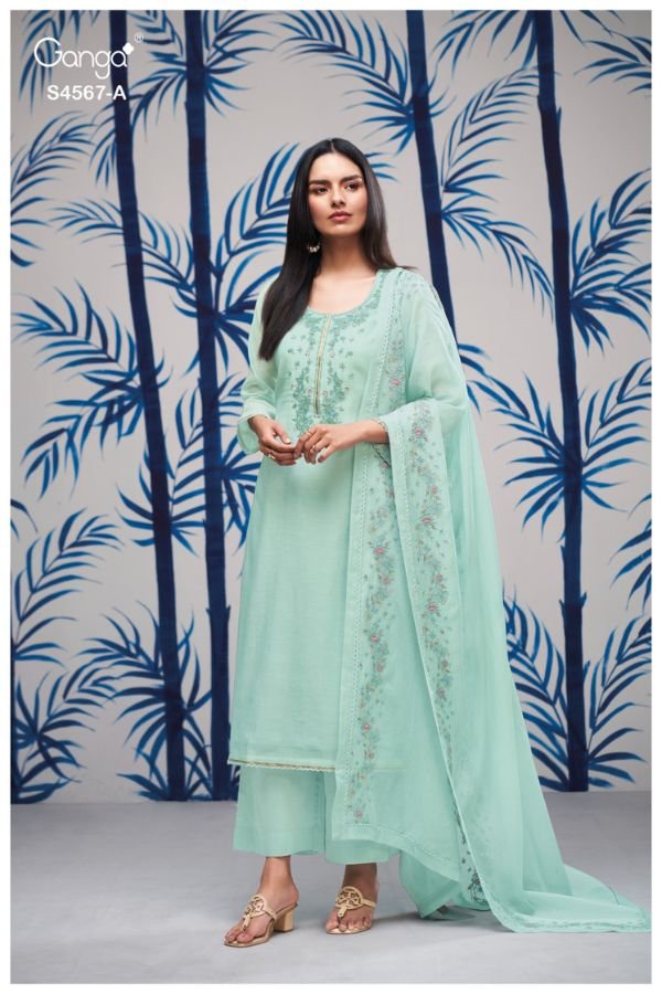 Ganga Fashion Bazira S4567 Mul Chanderi Suit S4567-A