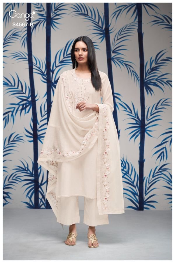 Ganga Fashion Bazira S4567 Mul Chanderi Suit S4567-B