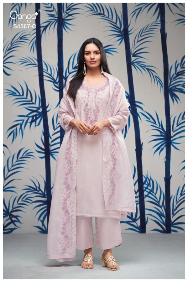 Ganga Fashion Bazira S4567 Mul Chanderi Suit S4567-C