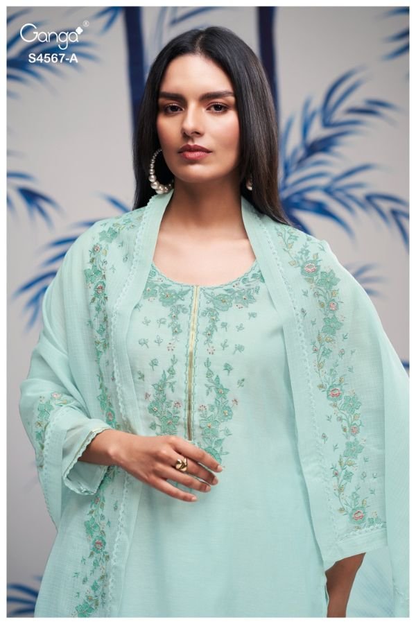 Ganga Fashion Bazira S4567 Mul Chanderi Suit S4567-A