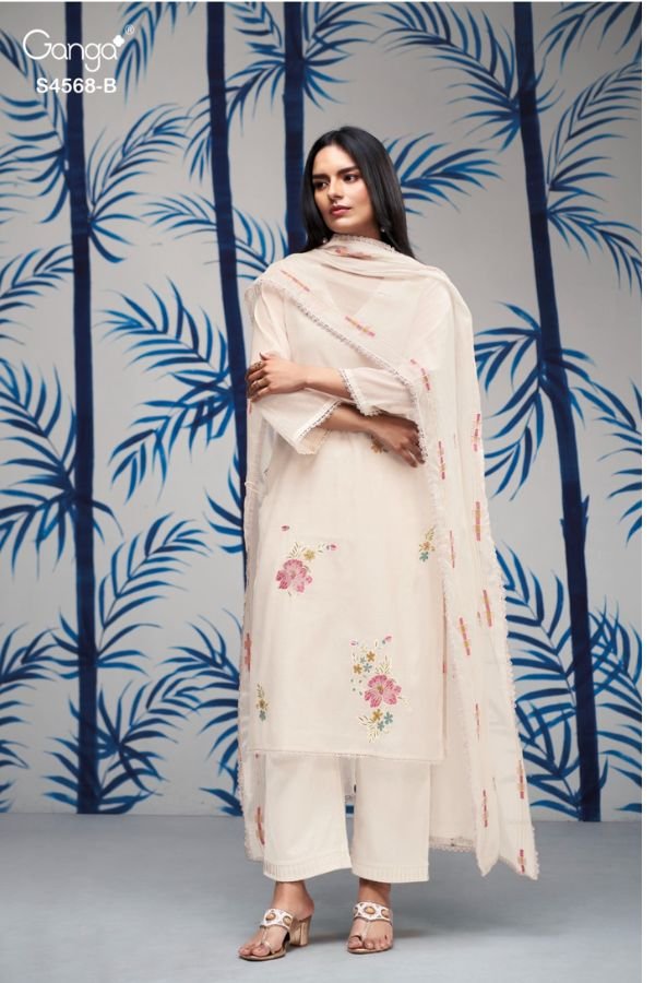 Ganga Fashion Chitrali S4568 Mul Chanderi Suit S4568-B
