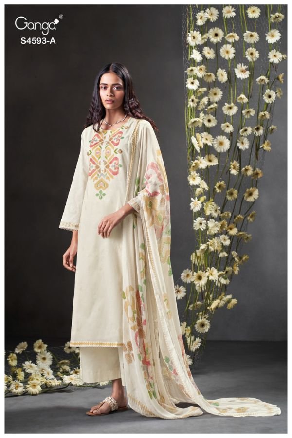 Ganga Fashion Evara S4593 Pure Organdy Mul Suit S4593-A