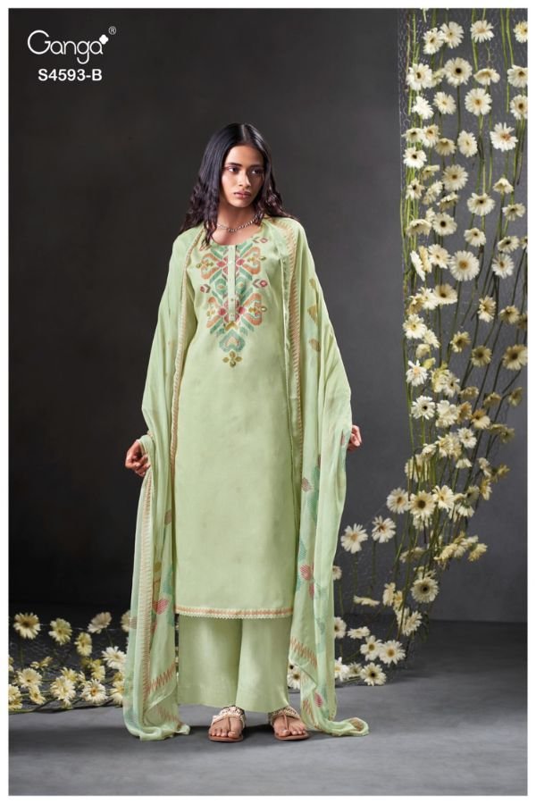 Ganga Fashion Evara S4593 Pure Organdy Mul Suit S4593-B