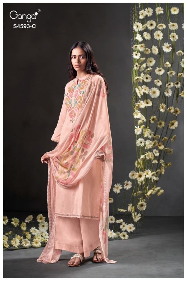 Ganga Fashion Evara S4593 Pure Organdy Mul Suit S4593-C