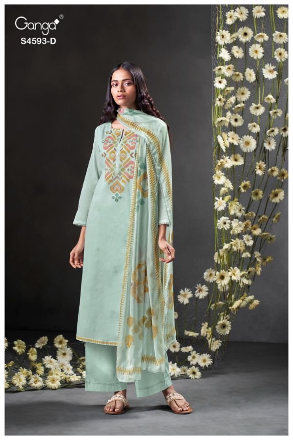 Ganga Fashion Evara S4593 Pure Organdy Mul Suit S4593-D