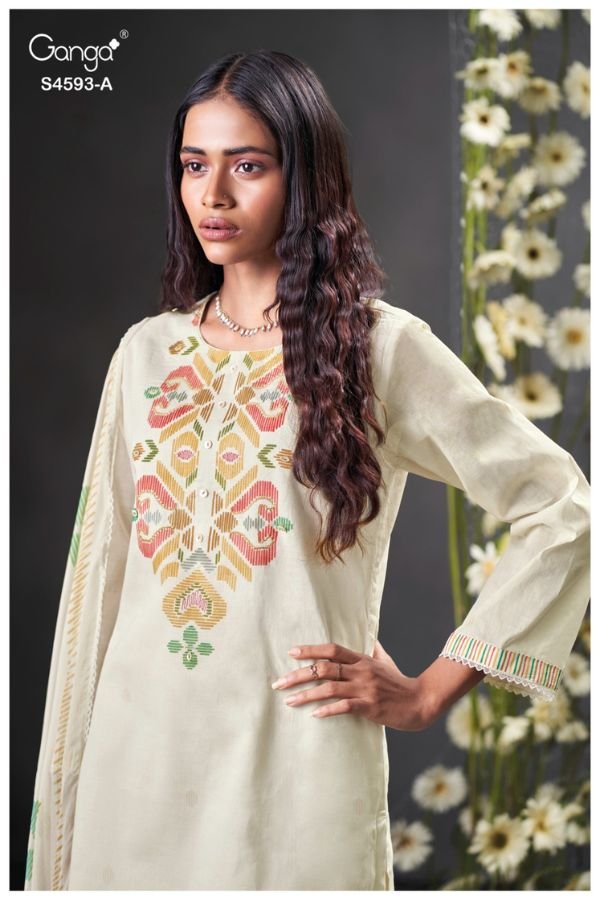 Ganga Fashion Evara S4593 Pure Organdy Mul Suit S4593-A