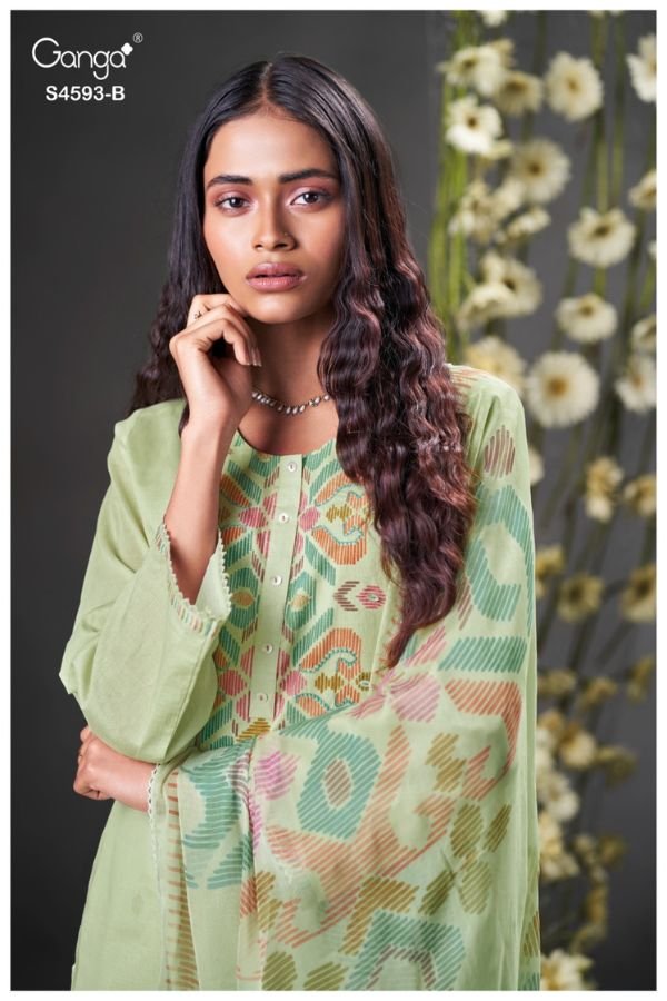 Ganga Fashion Evara S4593 Pure Organdy Mul Suit S4593-B