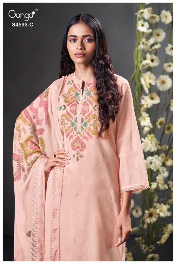 Ganga Fashion Evara S4593 Pure Organdy Mul Suit S4593-C