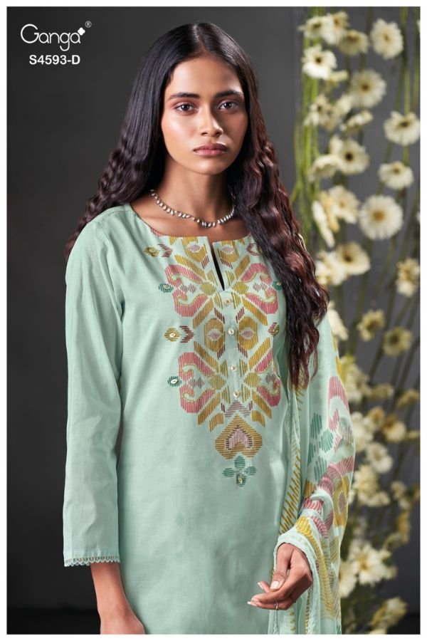 Ganga Fashion Evara S4593 Pure Organdy Mul Suit S4593-D