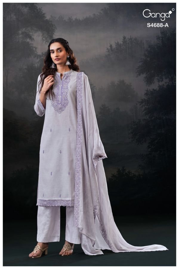 Ganga Fashion Hivira S4688 Mul Chanderi Suit S4688-A