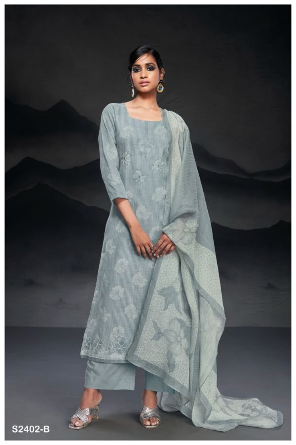 Ganga Fashion Kilah S4502 Cotton Linen Ladies Suit S4502-B