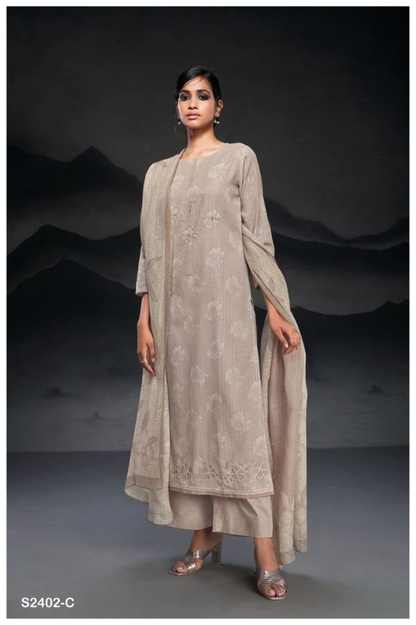 Ganga Fashion Kilah S4502 Cotton Linen Ladies Suit S4502-C