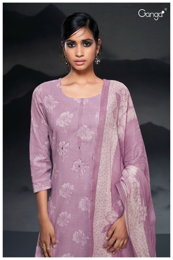 Ganga Fashion Kilah S4502 Cotton Linen Ladies Suit S4502-D