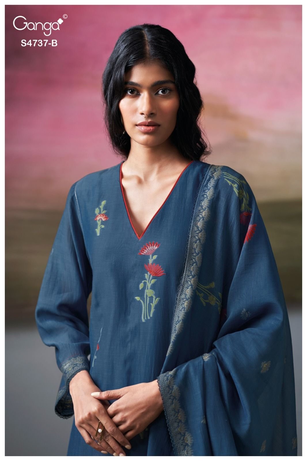 Ganga Fashion Qirisha S4737 Pure Mul Chanderi Suit S4737-B