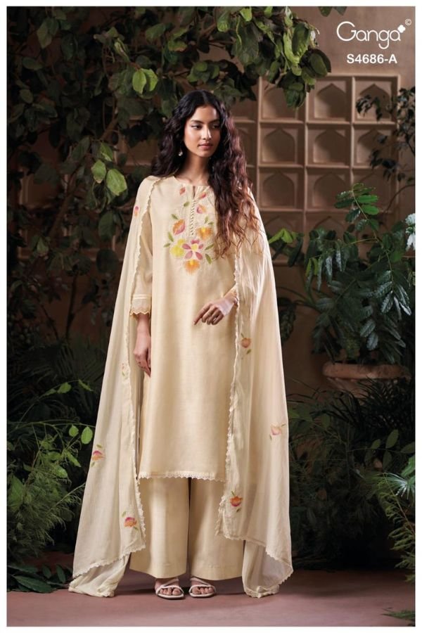Ganga Fashion Virevya S4686 Mul Chanderi Suit S4686-A