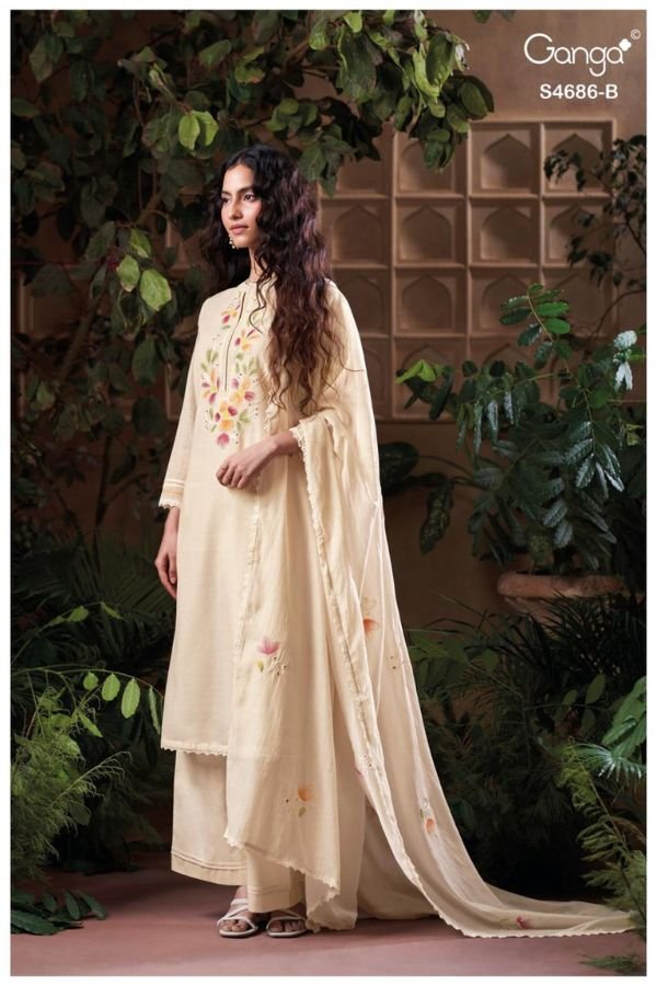 Ganga Fashion Virevya S4686 Mul Chanderi Suit S4686-B