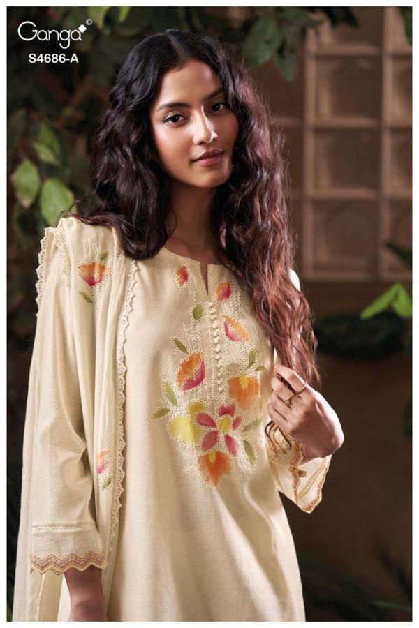 Ganga Fashion Virevya S4686 Mul Chanderi Suit S4686-A