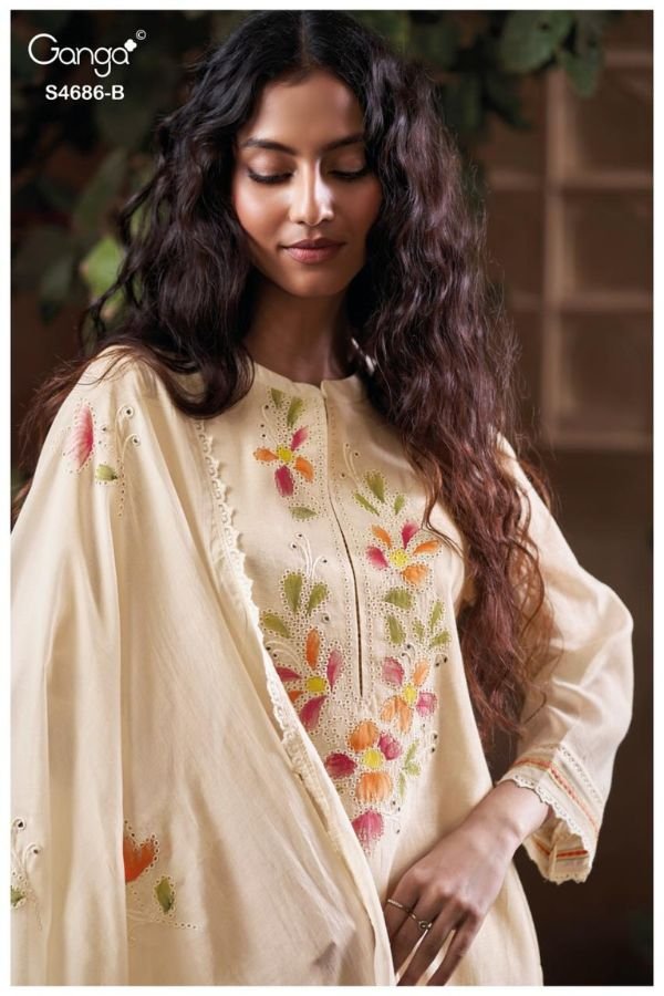 Ganga Fashion Virevya S4686 Mul Chanderi Suit S4686-B