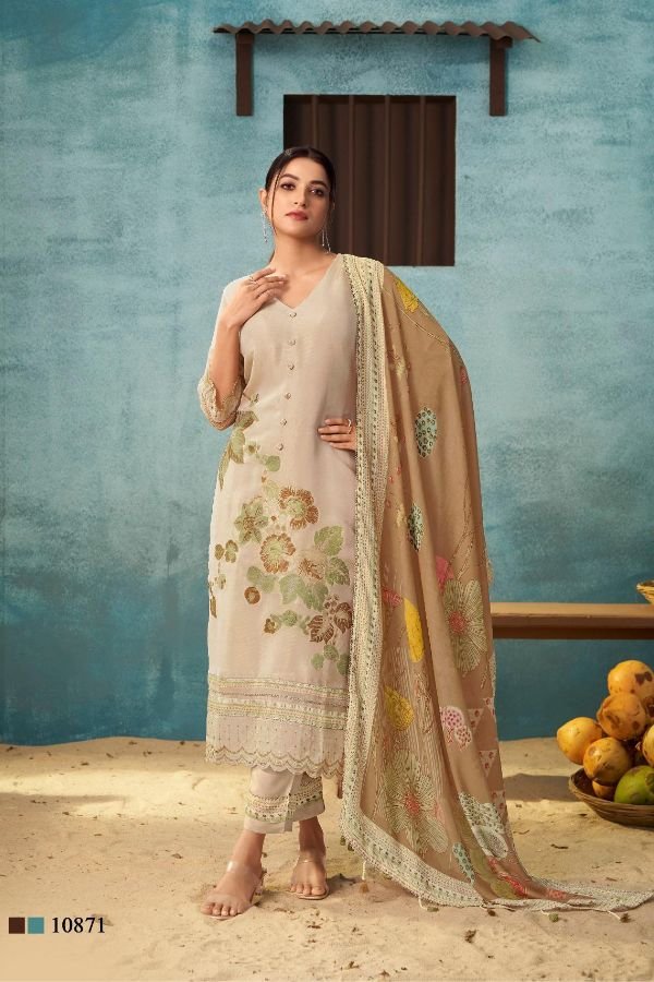 Jay Vijay Prints Sukoon Gul Mohr 3 Pure Tissue Suit 10871