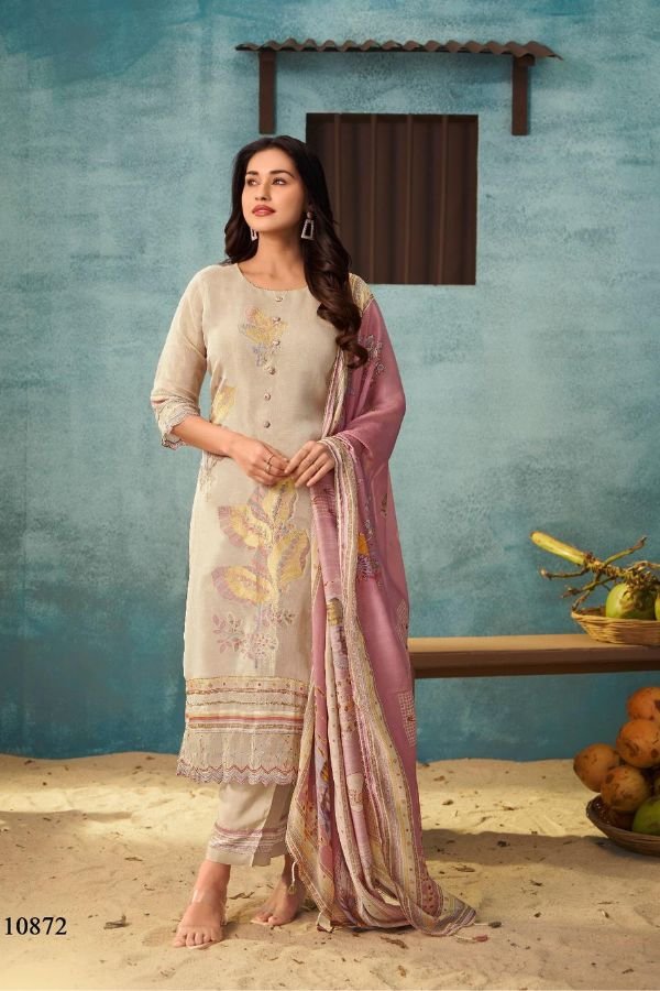 Jay Vijay Prints Sukoon Gul Mohr 3 Pure Tissue Suit 10872