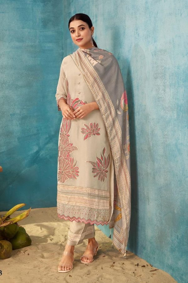 Jay Vijay Prints Sukoon Gul Mohr 3 Pure Tissue Suit 10873