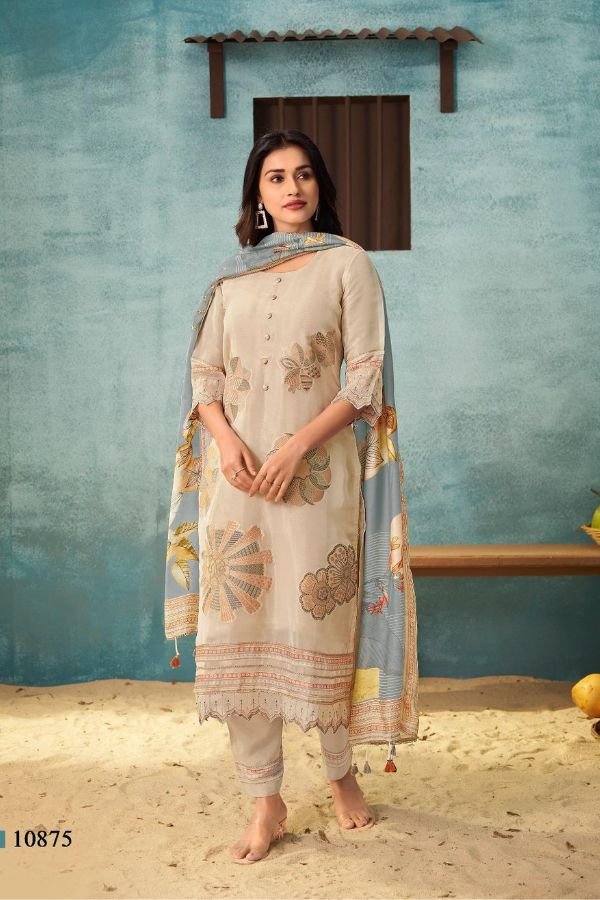 Jay Vijay Prints Sukoon Gul Mohr 3 Pure Tissue Suit 10875