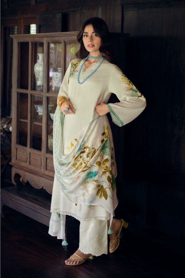 Varsha Fashion Ivory Gold Muslin Ladies Salwar Suit IG-02