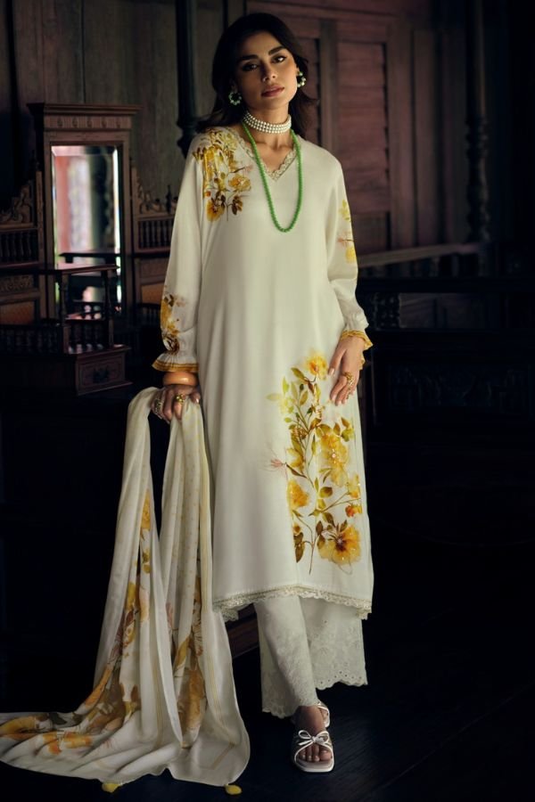 Varsha Fashion Ivory Gold Muslin Ladies Salwar Suit IG-03