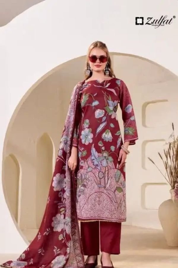 Zulfat Designer Studio Nasreen Jam Cotton Satin Suit 678-003