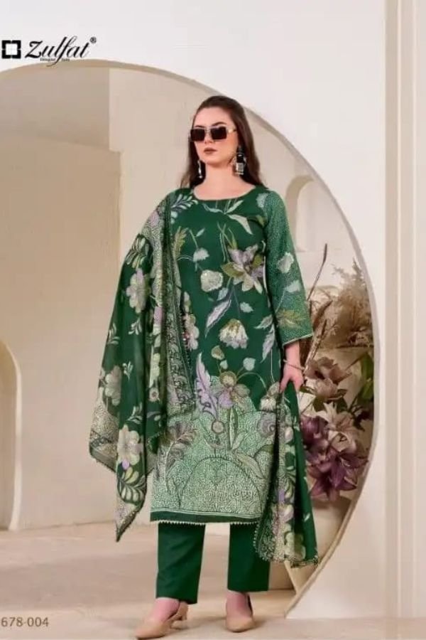 Zulfat Designer Studio Nasreen Jam Cotton Satin Suit 678-004