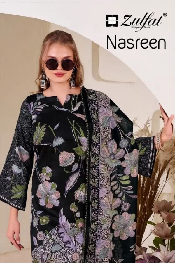 Zulfat Designer Studio Nasreen Jam Cotton Satin Suit 678-001