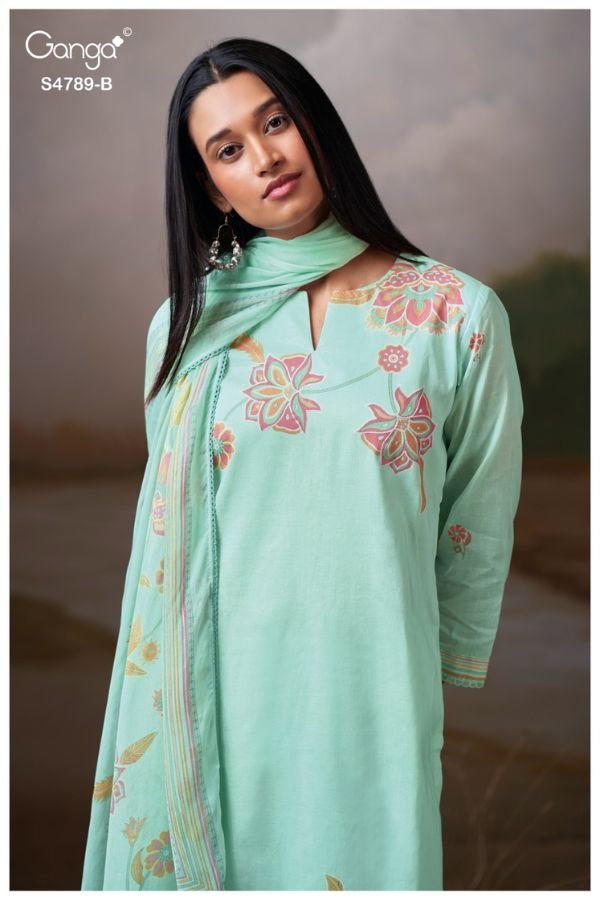 Ganga Fashion Dovinia S4789 Pure Organdy Mul Suit S4789-B