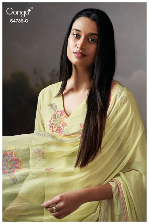 Ganga Fashion Dovinia S4789 Pure Organdy Mul Suit S4789-C