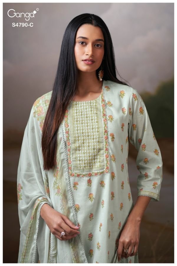 Ganga Fashion Eshmita S4790 Premium Organdy Mul Suit S4790-C