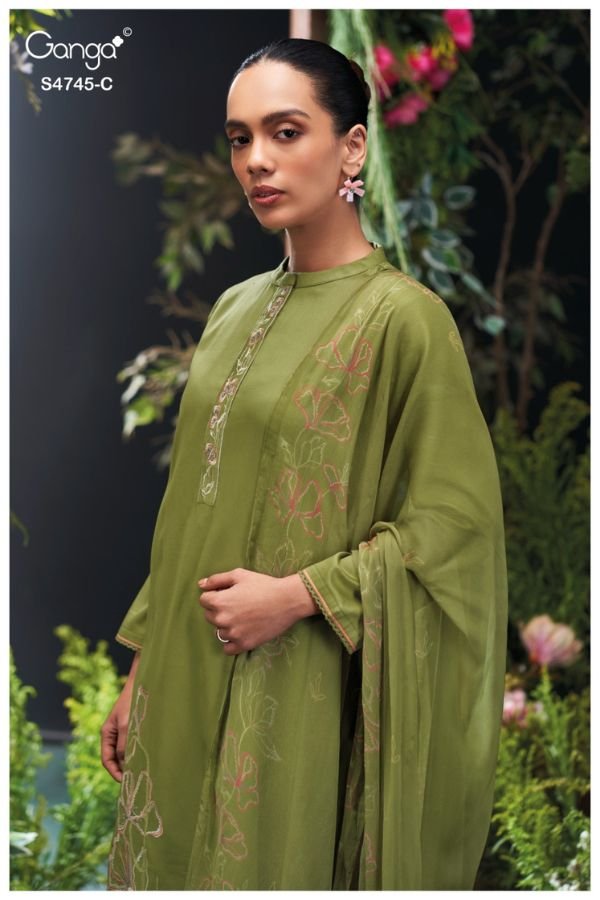 Ganga Fashion Morael S4745 Cotton Satin Ladies Suits S4745-C