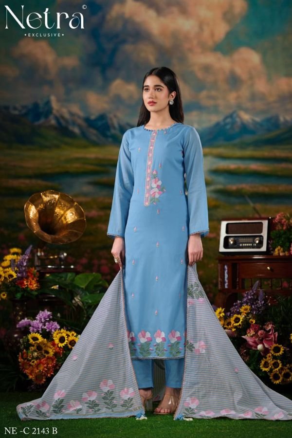 Netra Exclusive Zanya Pure Banarasi Mul Suit NE-C 2143 B